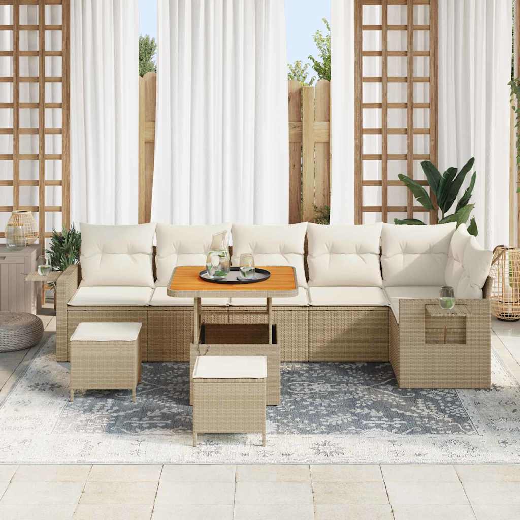 Garten-Sofa-Set mit Speicher 9 pcs Beige Poly Rattan