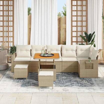 Garten-Sofa-Set mit Speicher 9 pcs Beige Poly Rattan