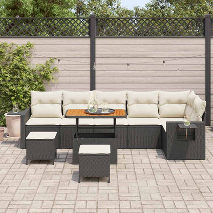 Garten-Sofa-Set mit Speicher 9 pcs Schwarz Poly Rattan