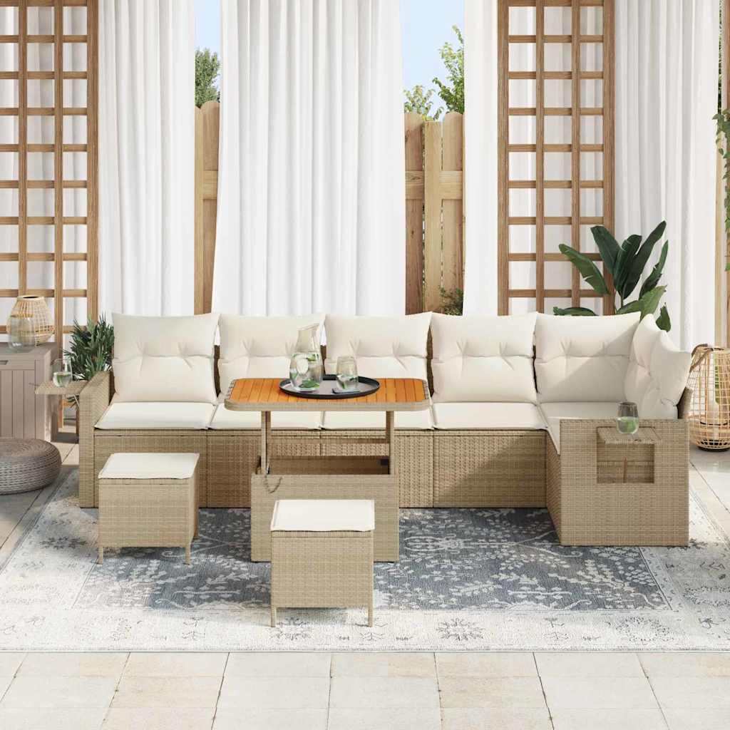 Garten-Sofa-Set mit Speicher 9 pcs Beige Poly Rattan