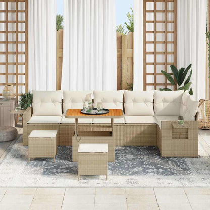 Garten-Sofa-Set mit Speicher 9 pcs Beige Poly Rattan