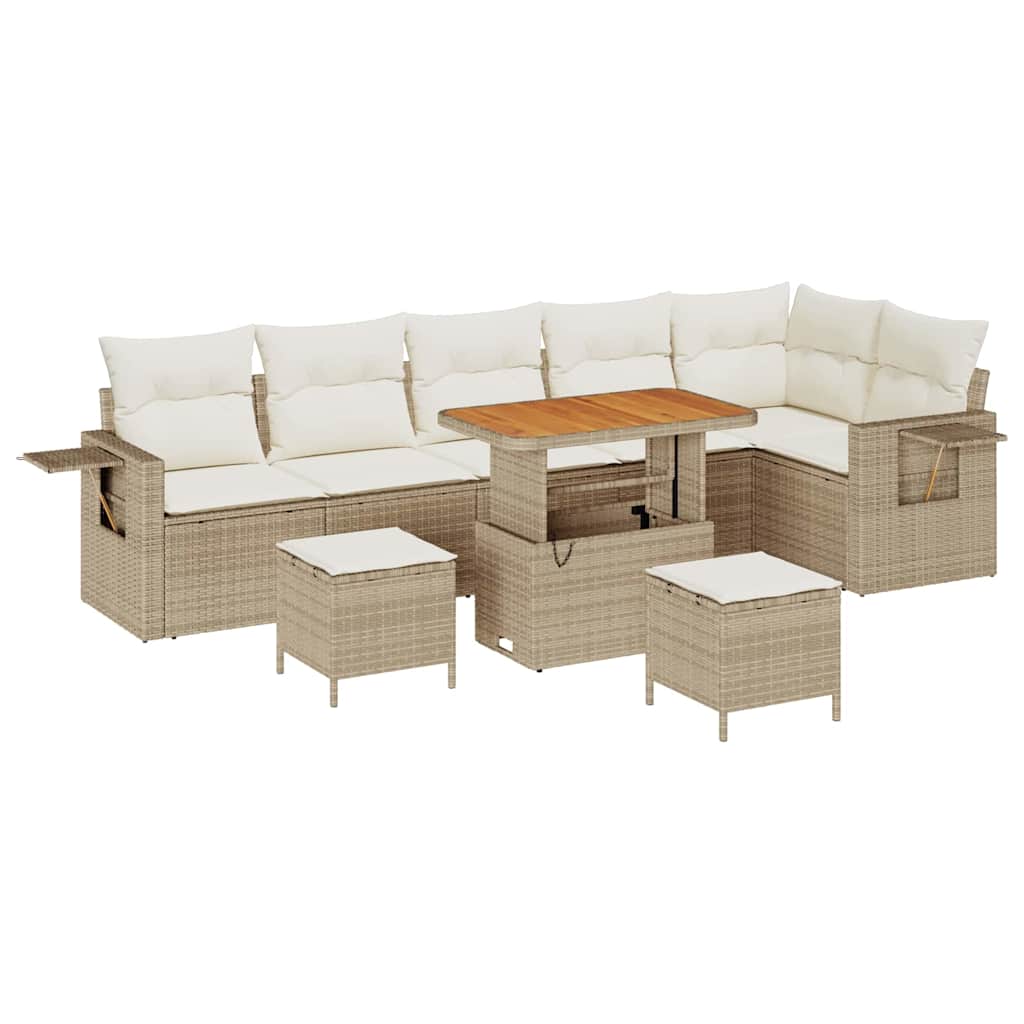 Garten-Sofa-Set mit Speicher 9 pcs Beige Poly Rattan