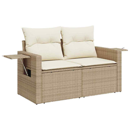 Garten-Sofa-Set mit Speicher 9 pcs Beige Poly Rattan