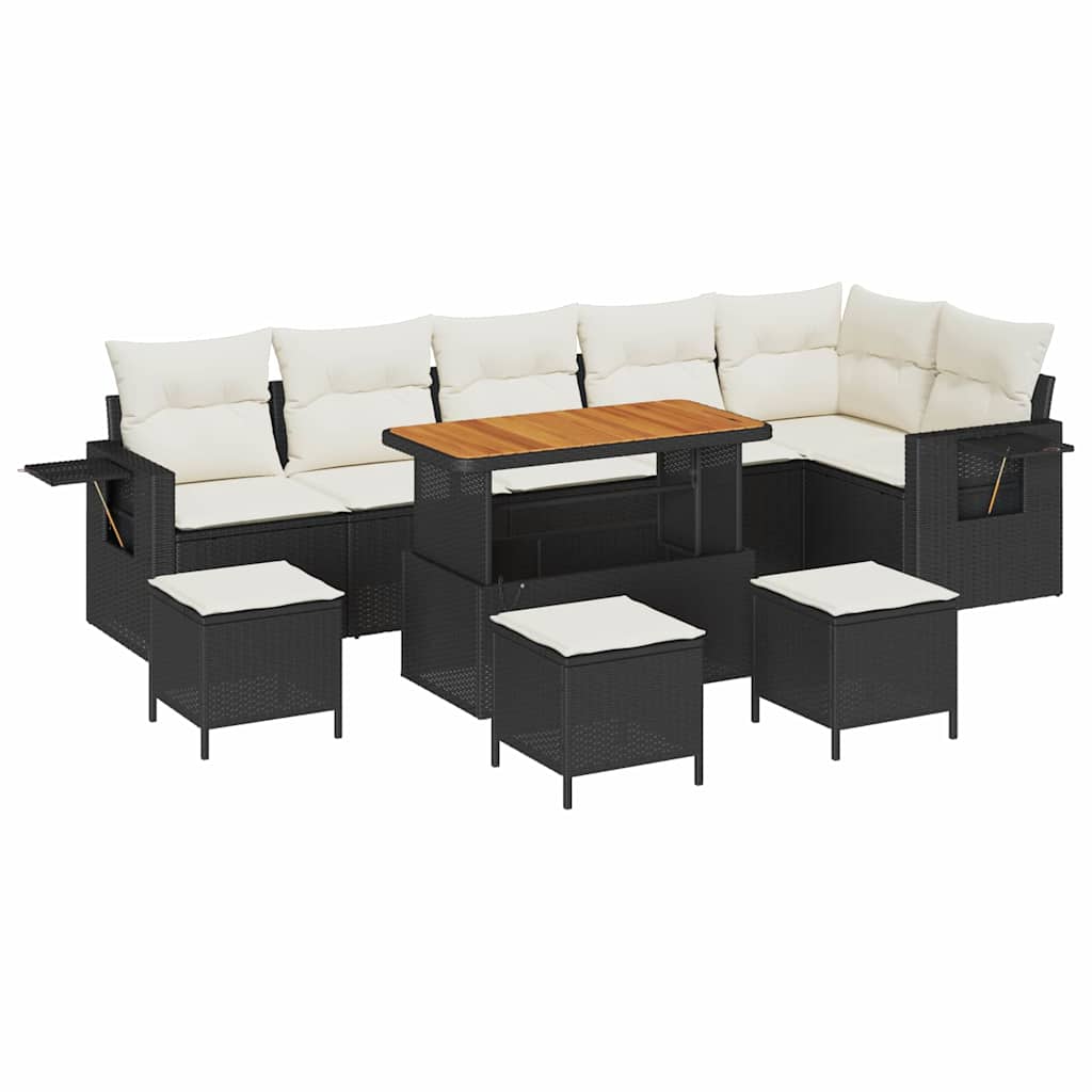 Garten-Sofa-Set mit Speicher 10 pcs Schwarz Poly Rattan