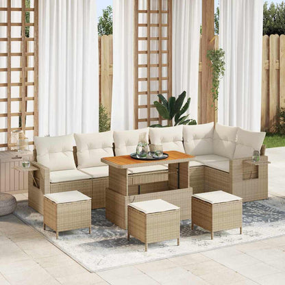 Garten-Sofa-Set mit Speicher 10 pcs Beige Poly Rattan