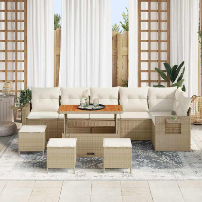 Garten-Sofa-Set mit Speicher 10 pcs Beige Poly Rattan