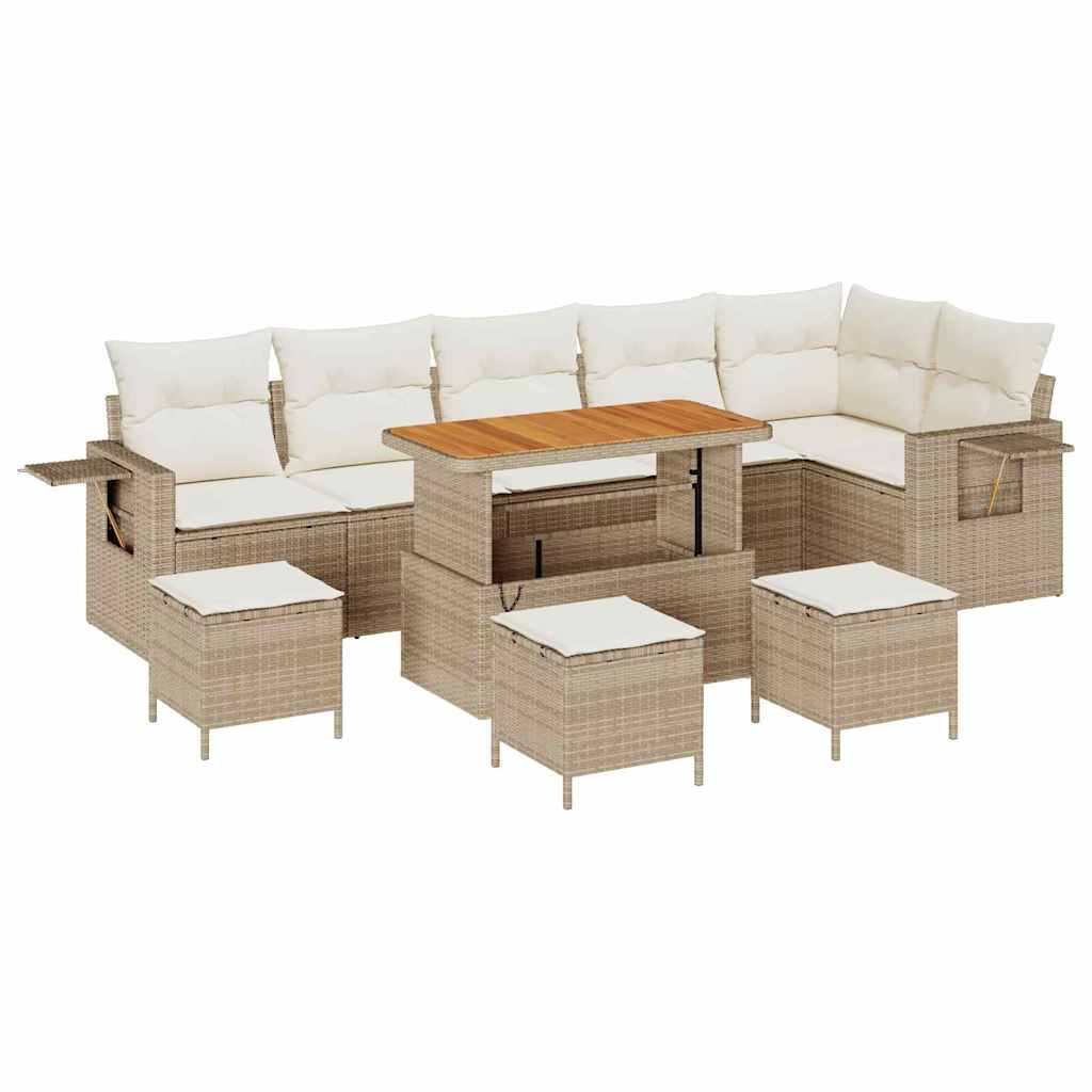 Garten-Sofa-Set mit Speicher 10 pcs Beige Poly Rattan