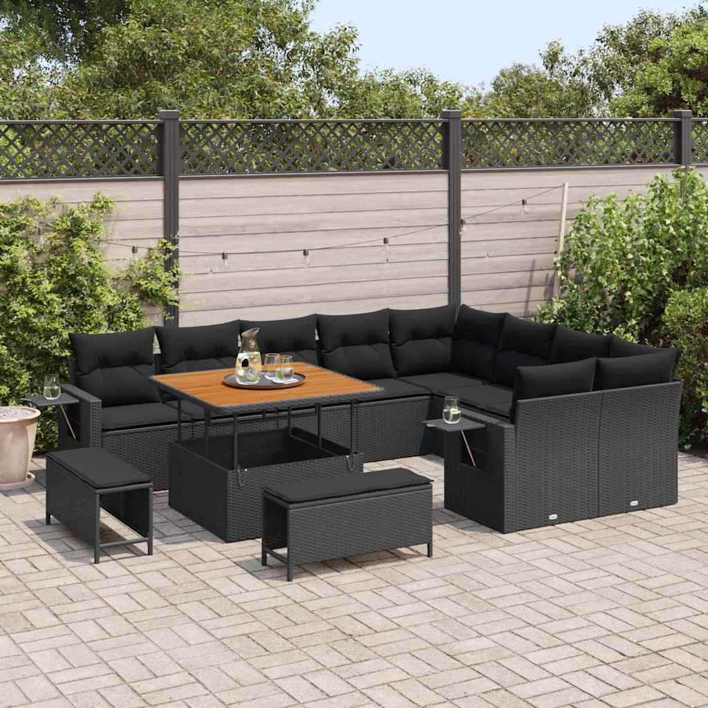 Garten-Sofa-Set mit Kissen 12 pcs Schwarz 100 x 100 x 71 cm