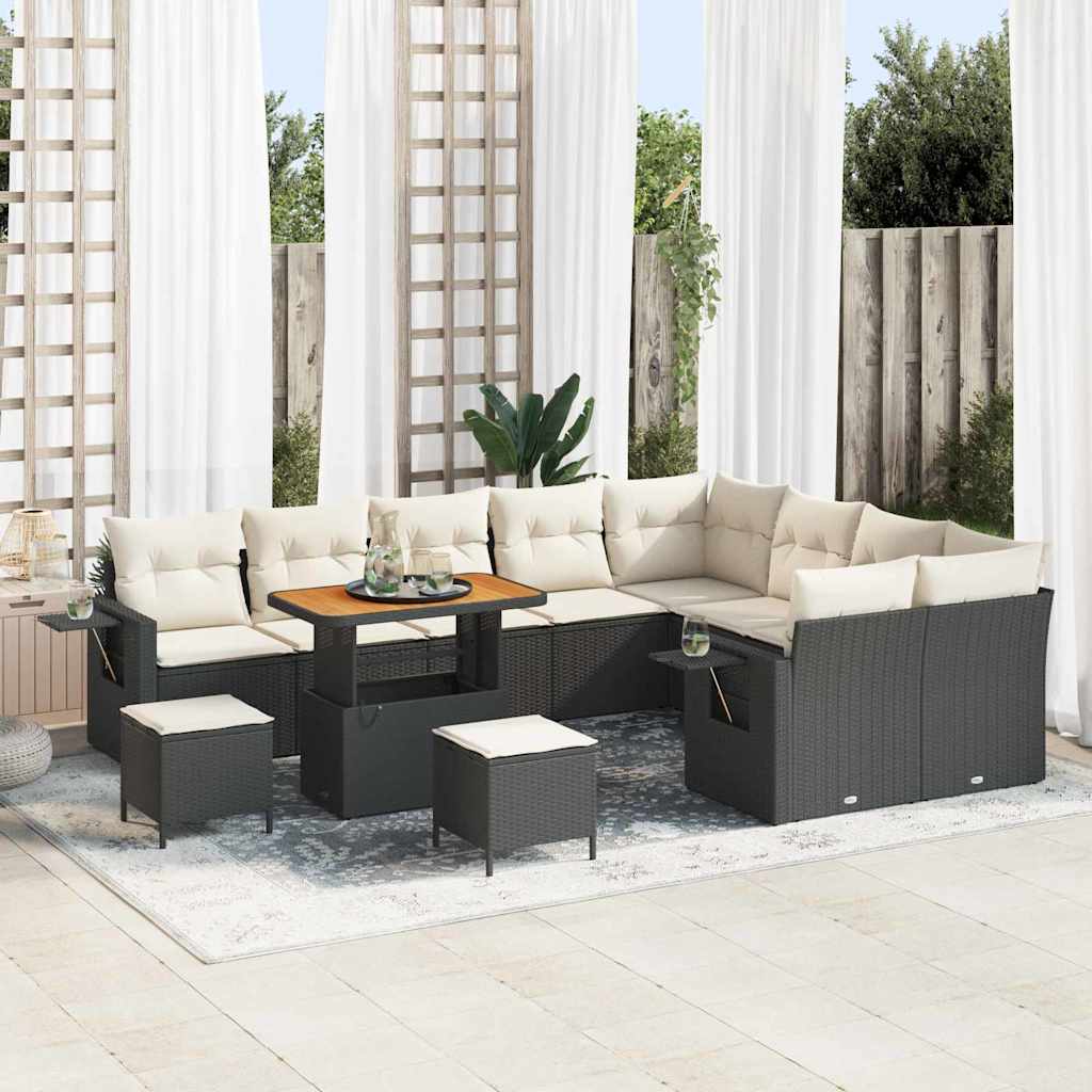 Garten-Sofa-Set 12 pcs Schwarz und Creme 90 x 55 x 71 cm