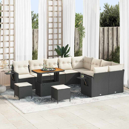 Garten-Sofa-Set 12 pcs Schwarz und Creme 90 x 55 x 71 cm