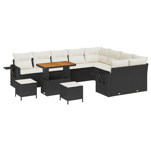Garten-Sofa-Set 12 pcs Schwarz und Creme 90 x 55 x 71 cm