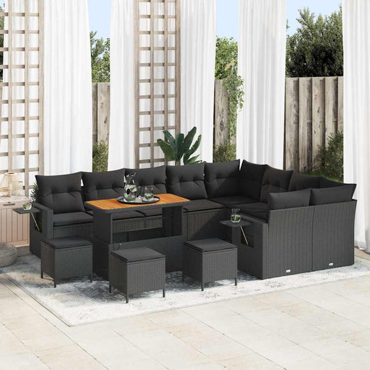 Garten-Sofa-Set mit Kissen 13 pcs Schwarz 110 x 55 x 71 cm