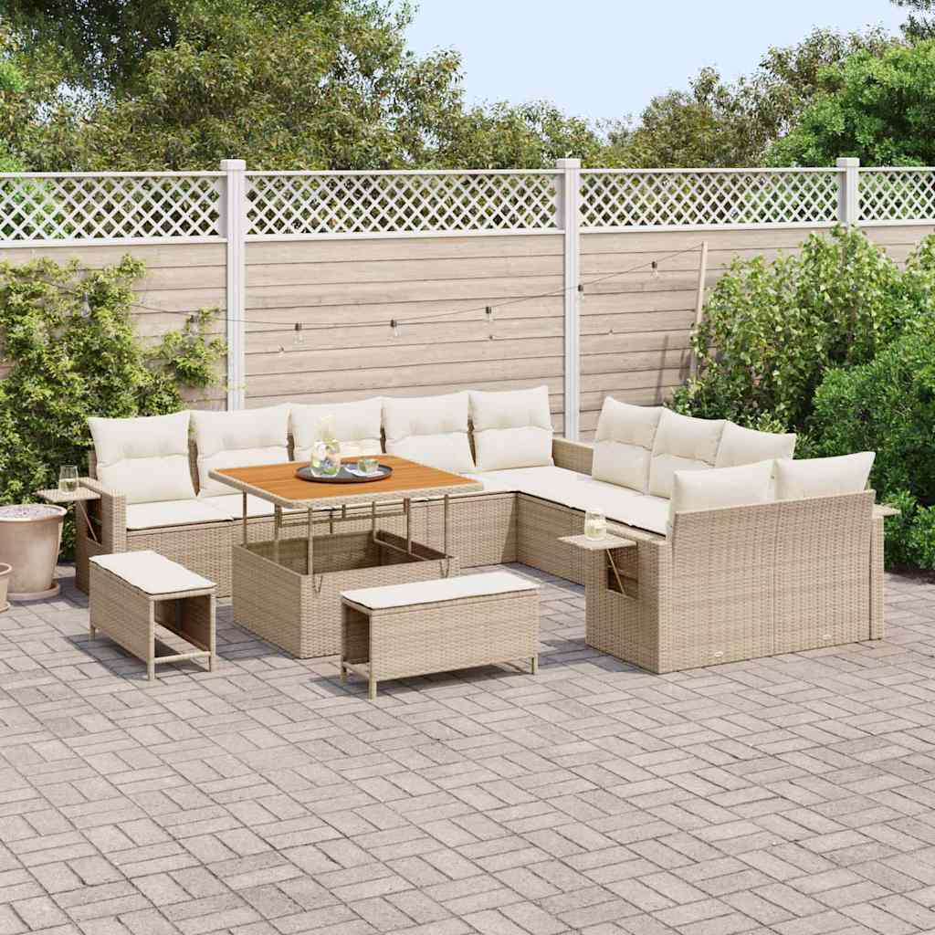 Garten-Sofa-Set mit Speicher 13 pcs Beige Poly Rattan