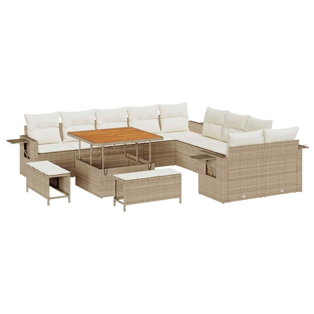 Garten-Sofa-Set mit Speicher 13 pcs Beige Poly Rattan