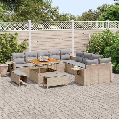 Garten-Sofa-Set mit Speicher 13 pcs Beige Poly Rattan