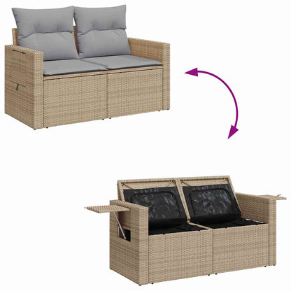 Garten-Sofa-Set mit Speicher 13 pcs Beige Poly Rattan
