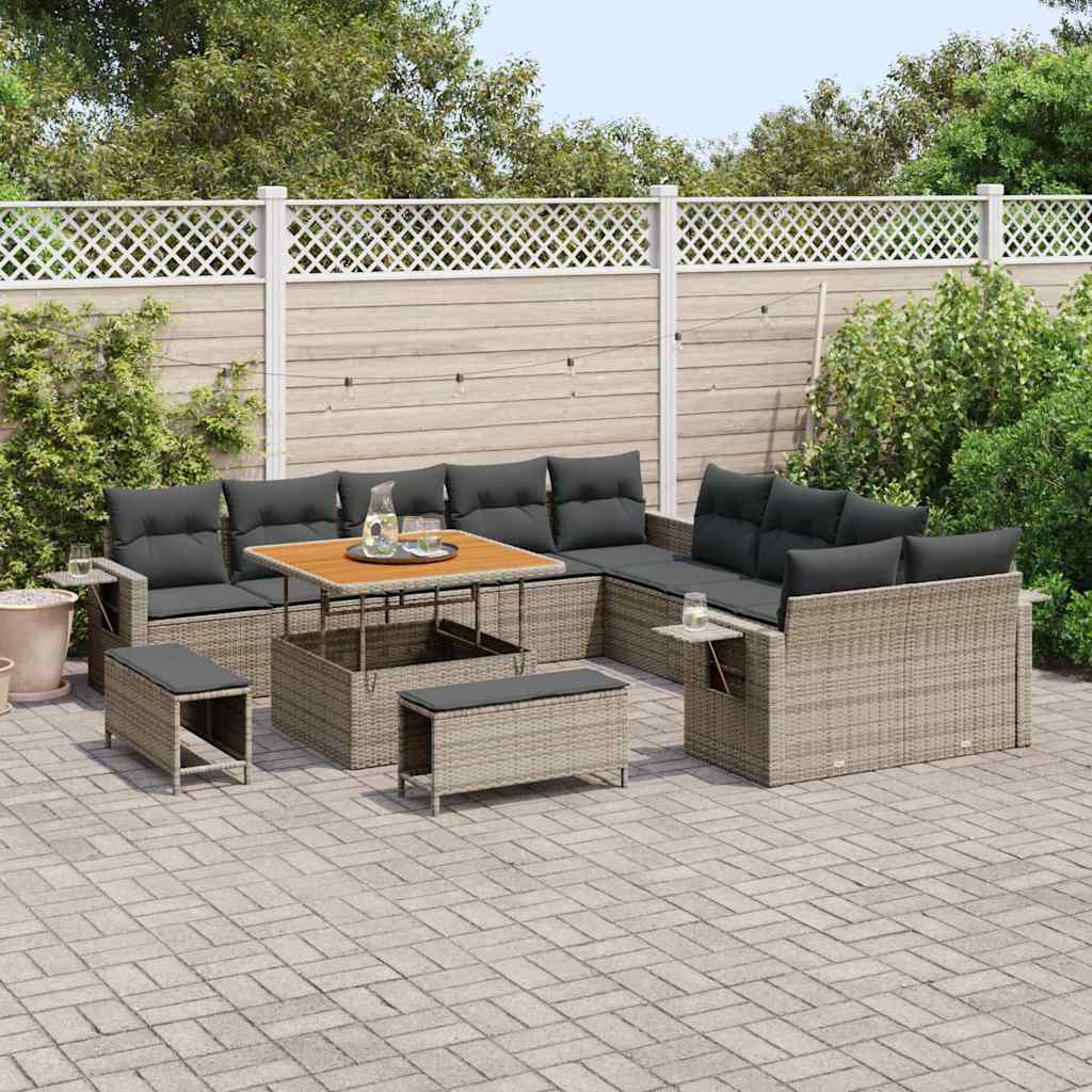 Garten-Sofa-Set mit Speicher 13 pcs Grau Poly Rattan