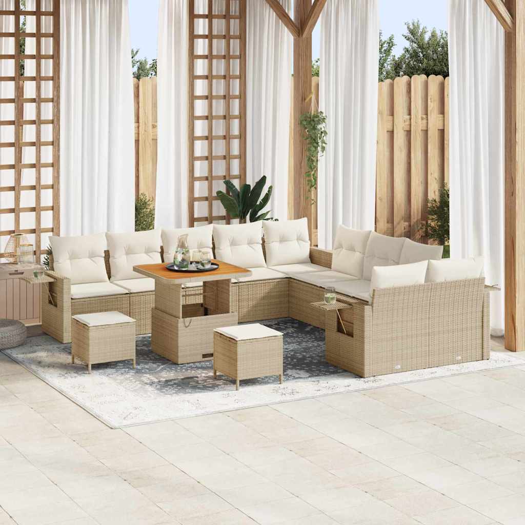 Garten-Sofa-Set mit Speicher 13 pcs Beige Poly Rattan