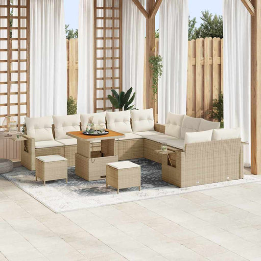 Garten-Sofa-Set mit Speicher 13 pcs Beige Poly Rattan
