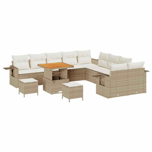 Garten-Sofa-Set mit Speicher 13 pcs Beige Poly Rattan