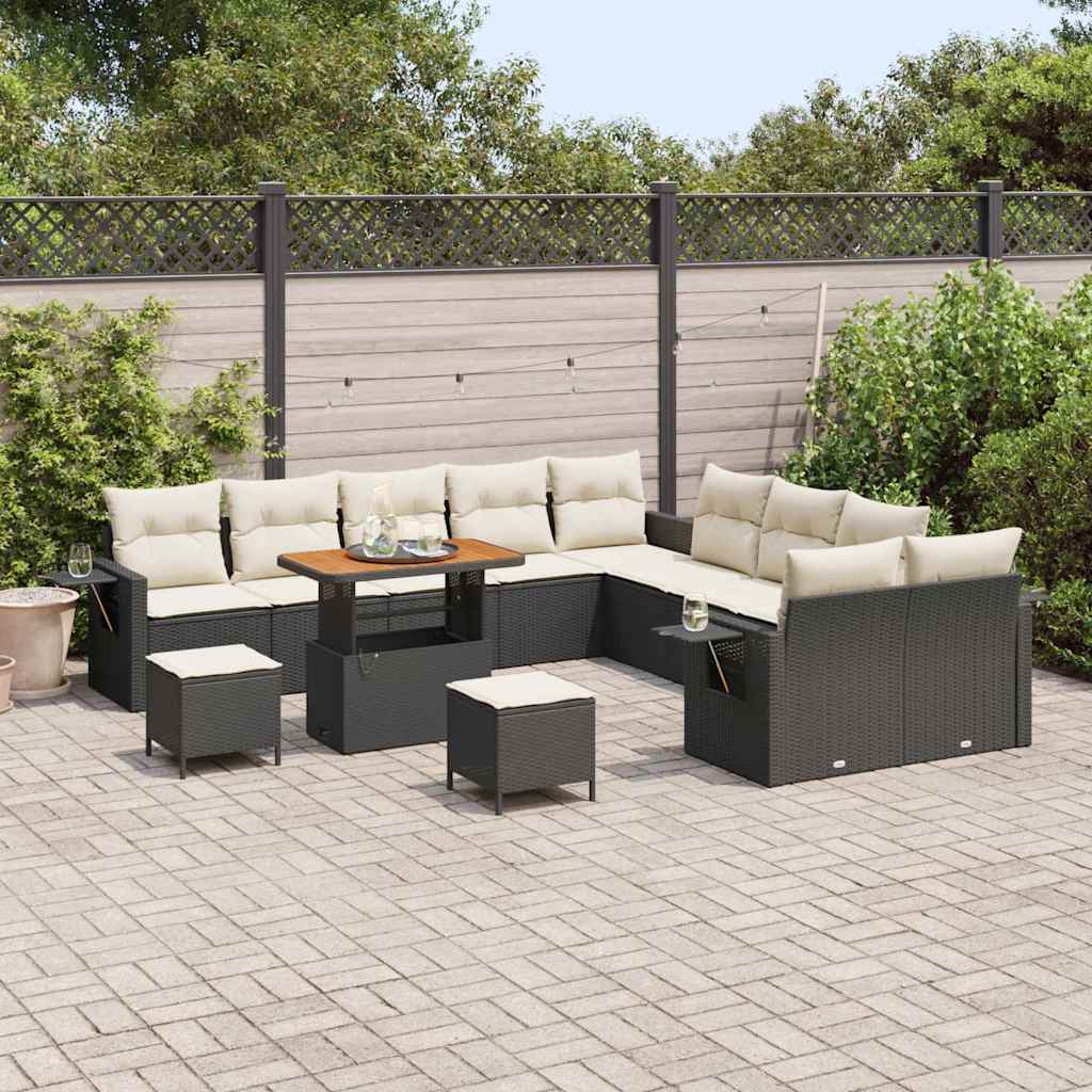 Garten-Sofa-Set mit Speicher 13 pcs Schwarz Poly Rattan