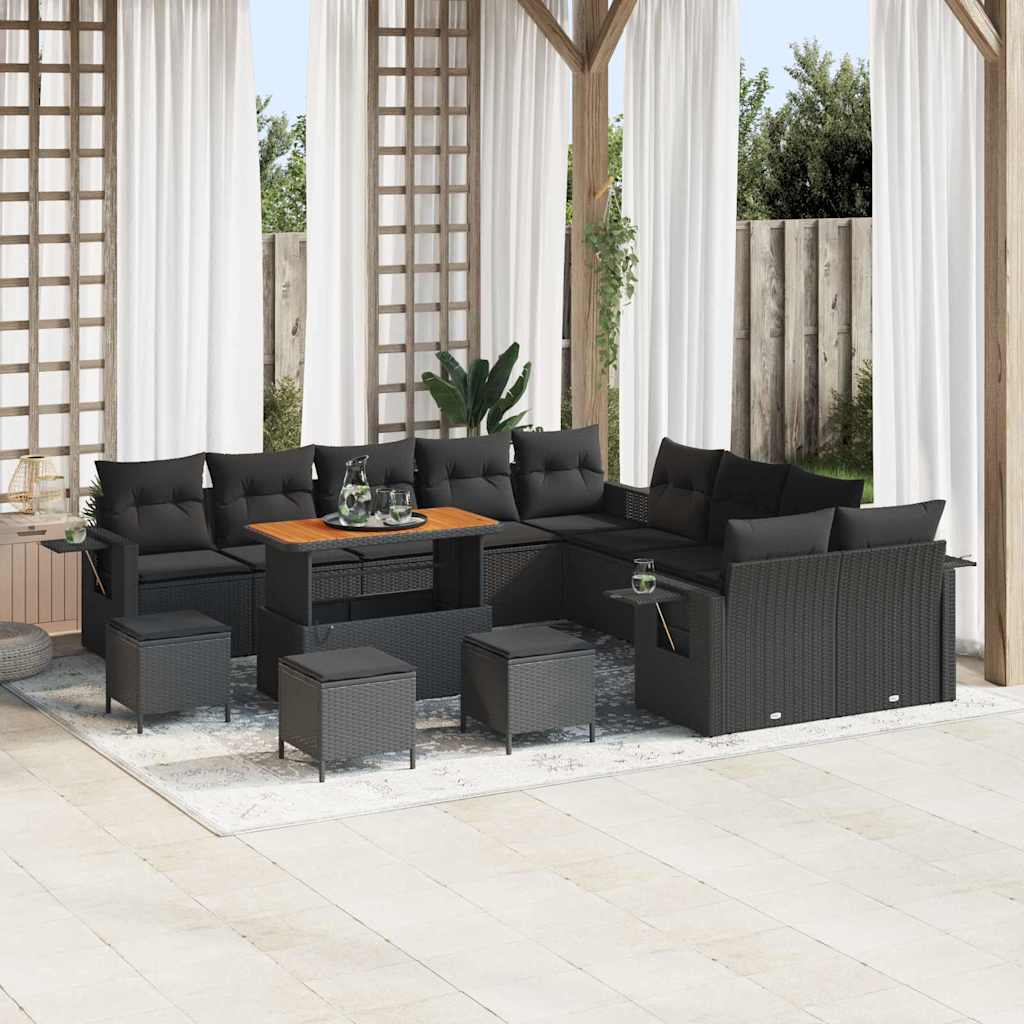 Garten-Sofa-Set mit Speicher 14 pcs Schwarz Poly Rattan