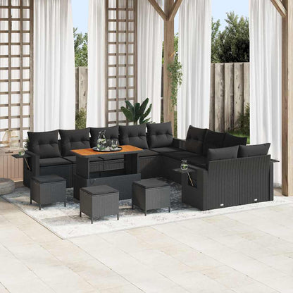 Garten-Sofa-Set mit Speicher 14 pcs Schwarz Poly Rattan