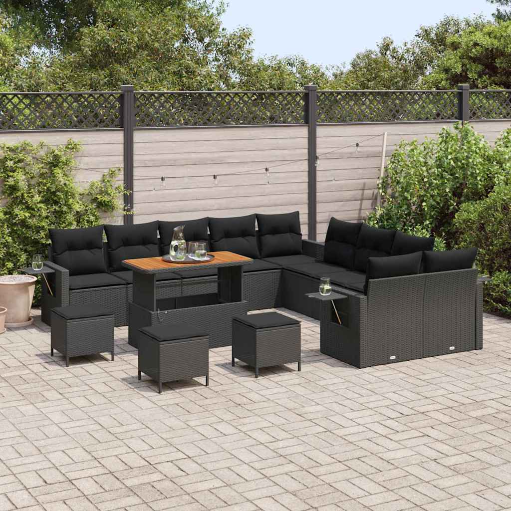 Garten-Sofa-Set mit Speicher 14 pcs Schwarz Poly Rattan