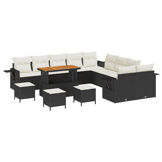 Garten-Sofa-Set mit Speicher 14 pcs Schwarz Poly Rattan