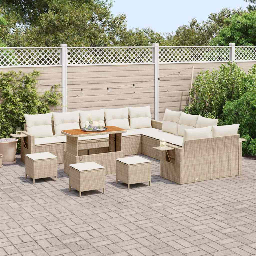Garten-Sofa-Set mit Speicher 14 pcs Beige Poly Rattan