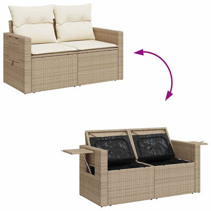 Garten-Sofa-Set mit Speicher 14 pcs Beige Poly Rattan