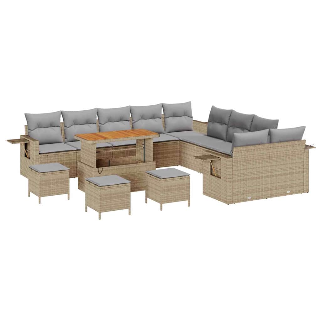Garten-Sofa-Set mit Speicher 14 pcs Beige Poly Rattan