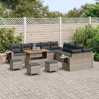 Garten-Sofa-Set mit Speicher 14 pcs Grau Poly Rattan