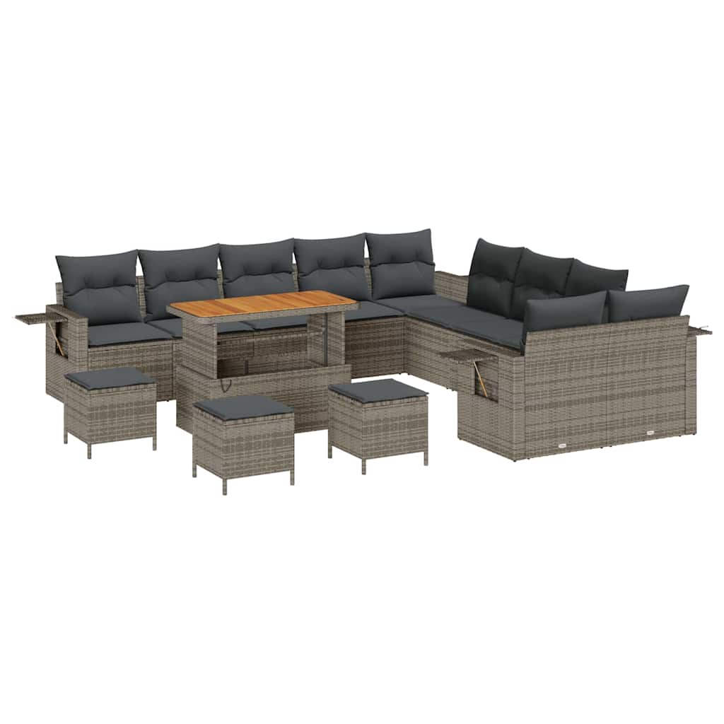 Garten-Sofa-Set mit Speicher 14 pcs Grau Poly Rattan