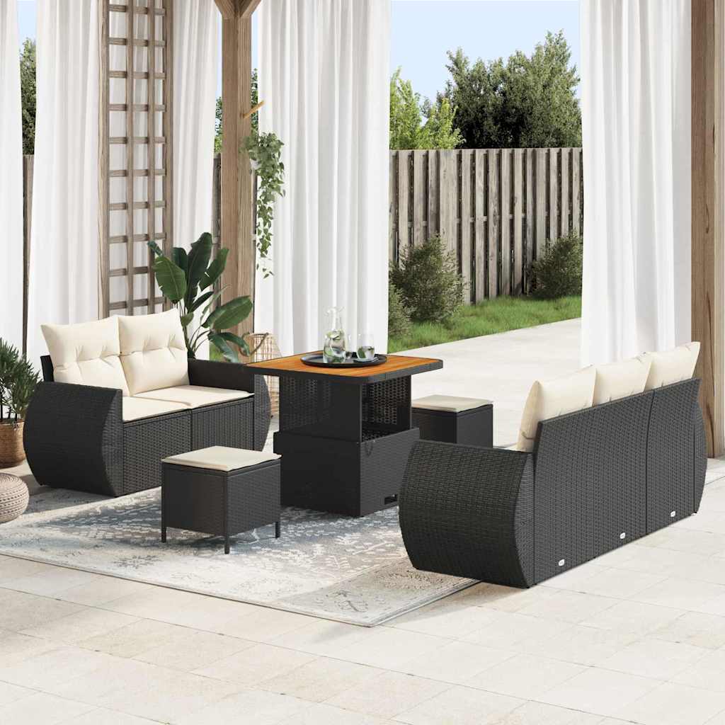 Garten-Sofa-Set 8 pcs Schwarz und Creme 80 x 80 x 71 cm