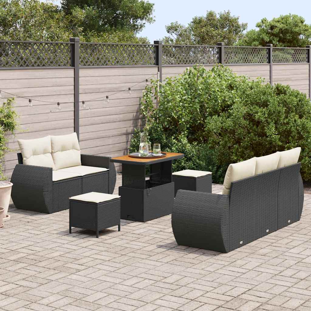 Garten-Sofa-Set 8 pcs Schwarz und Creme 90 x 55 x 71 cm