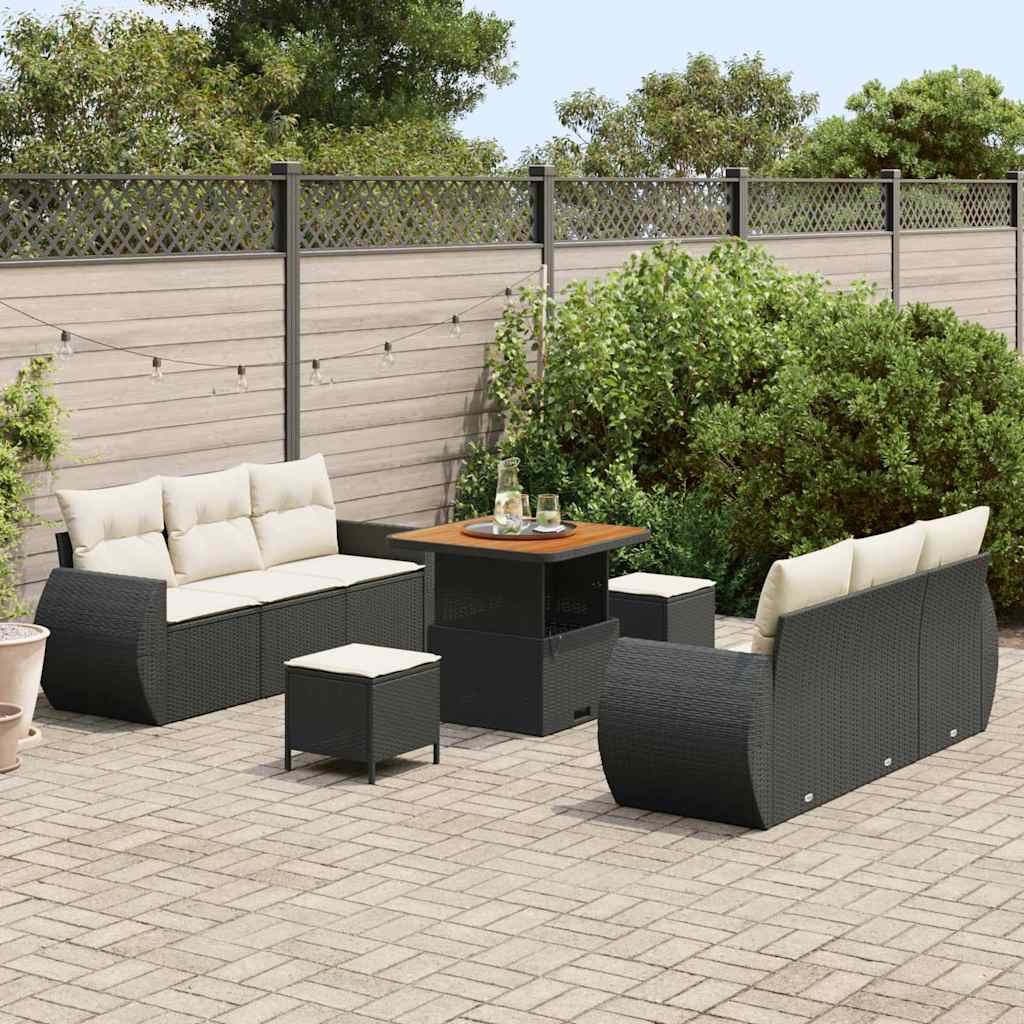Garten-Sofa-Set mit Kissen mit Speicher 9 pcs Schwarz und Creme