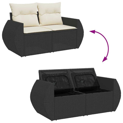 Garten-Sofa-Set mit Kissen mit Speicher 9 pcs Schwarz und Creme
