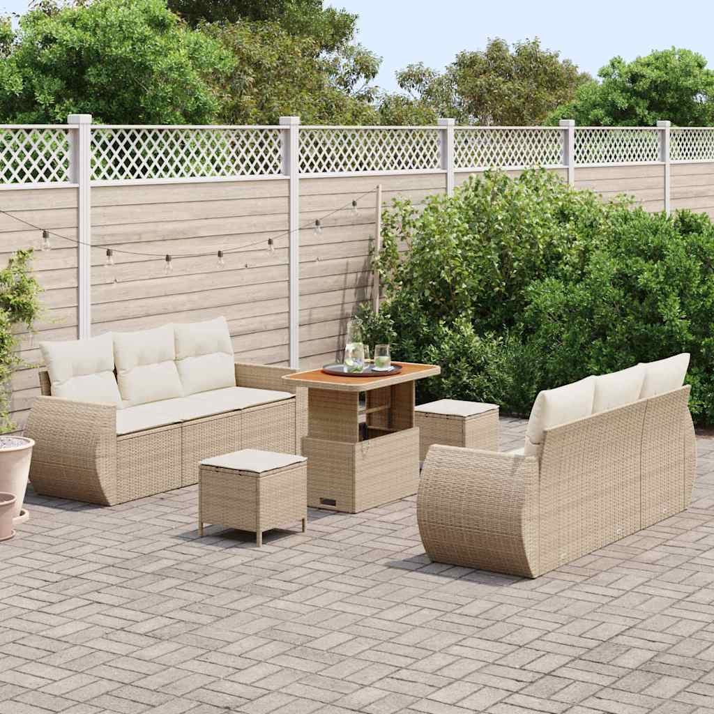 Garten-Sofa-Set mit Kissen mit Speicher 9 pcs Beige und Creme
