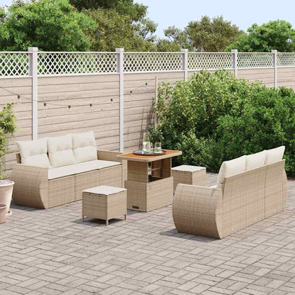Garten-Sofa-Set mit Kissen mit Speicher 9 pcs Beige und Creme