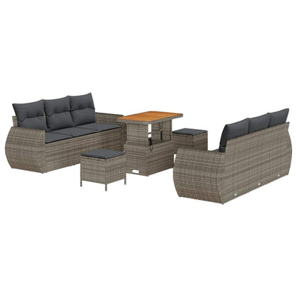 Garten-Sofa-Set mit Kissen mit Speicher 9 pcs Grau