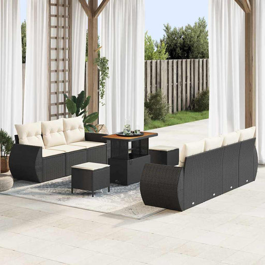Garten-Sofa-Set 10 pcs Schwarz und Creme 90 x 55 x 71 cm