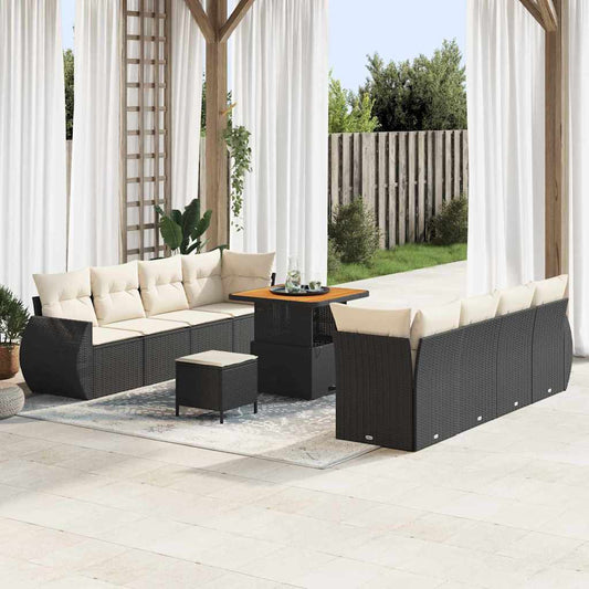 Garten-Sofa-Set mit Speicher 11 pcs Schwarz Poly Rattan
