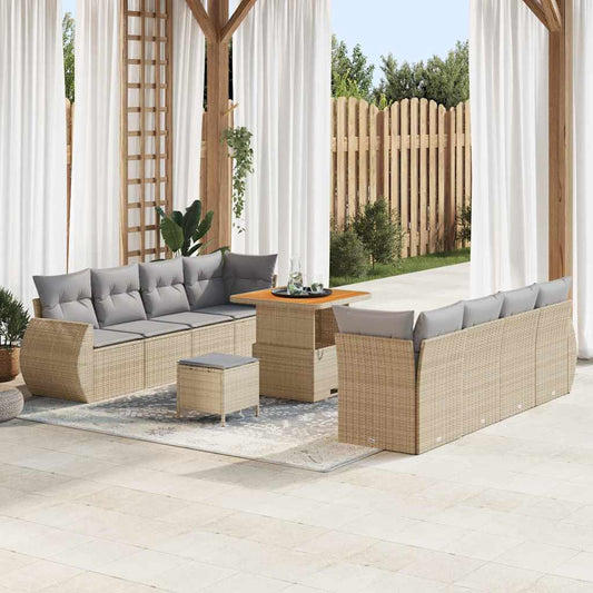 Garten-Sofa-Set mit Speicher 11 pcs Beige Poly Rattan