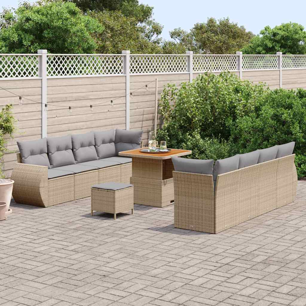 Garten-Sofa-Set mit Speicher 11 pcs Beige Poly Rattan