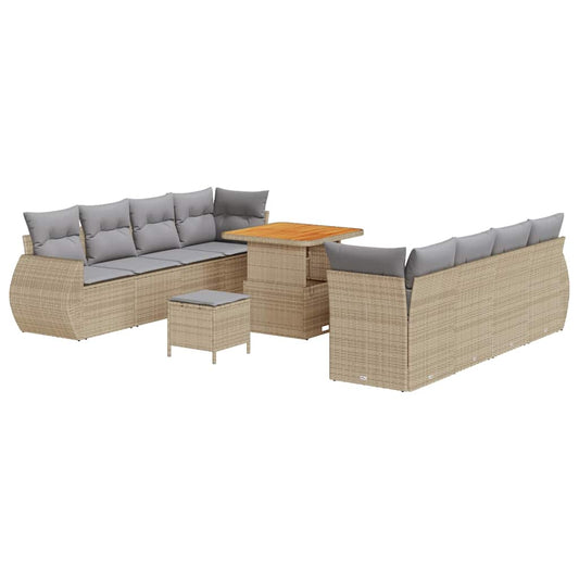 Garten-Sofa-Set mit Speicher 11 pcs Beige Poly Rattan