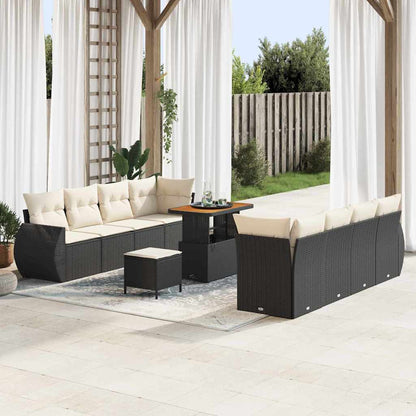 Garten-Sofa-Set mit Speicher 11 pcs Schwarz Poly Rattan