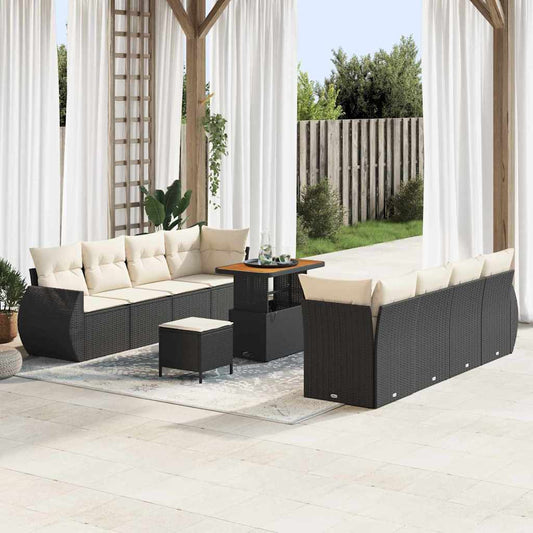 Garten-Sofa-Set mit Speicher 11 pcs Schwarz Poly Rattan