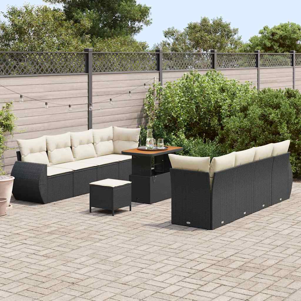 Garten-Sofa-Set mit Speicher 11 pcs Schwarz Poly Rattan