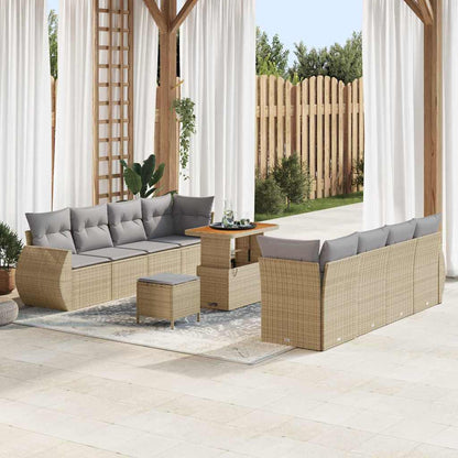 Garten-Sofa-Set mit Speicher 11 pcs Beige Poly Rattan
